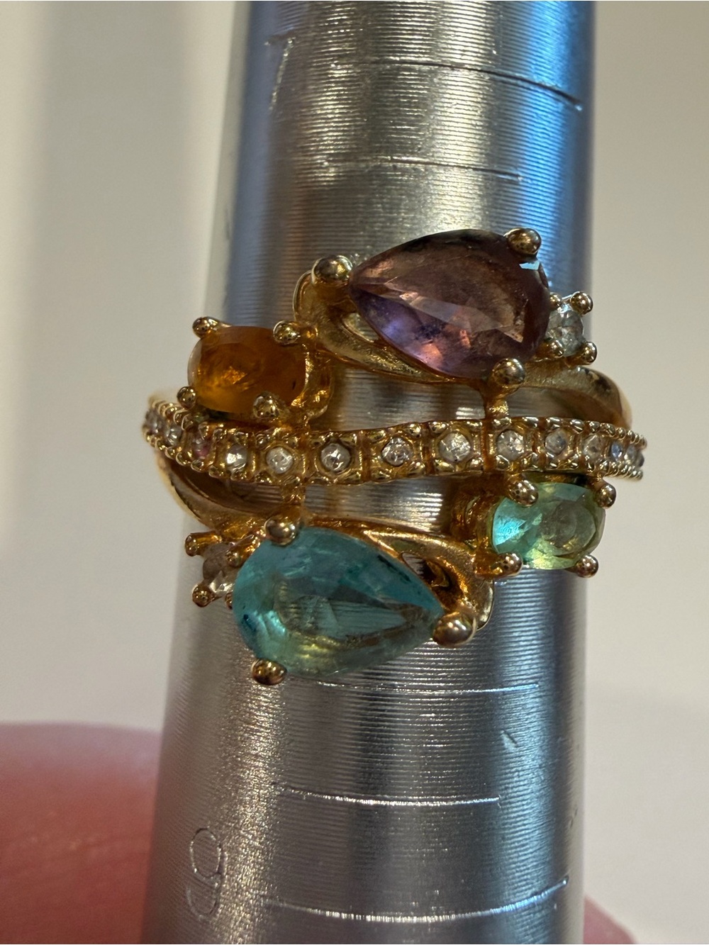 Vintage NVC (Nataliya V. Collister) Cluster Ring Multi Color Pear Stones Size 8